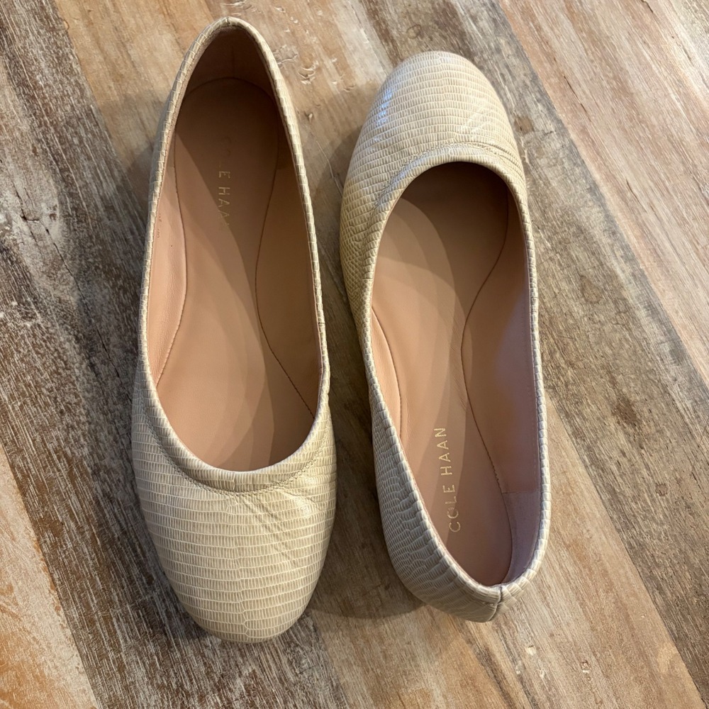 Cole Haan Georgie Leather Ballet Flats Oat Lizard Print Womens 8.5 B W34533
